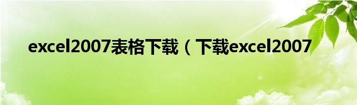 excel2007表格下载（下载excel2007