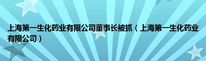 上海第一生化药业有限公司董事长被抓（上海第一生化药业有限公司）