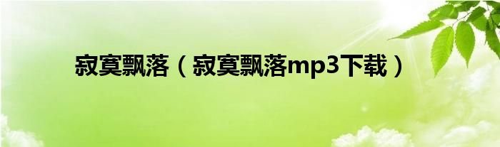 寂寞飘落（寂寞飘落mp3下载）
