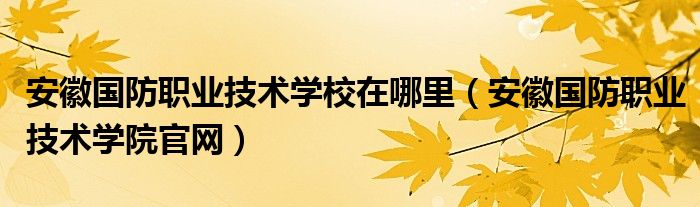 安徽国防职业技术学校在哪里（安徽国防职业技术学院官网）