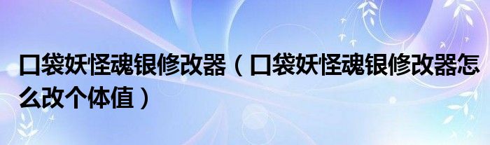 口袋妖怪魂银修改器（口袋妖怪魂银修改器怎么改个体值）