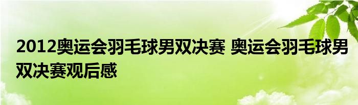2012奥运会羽毛球男双决赛 奥运会羽毛球男双决赛观后感