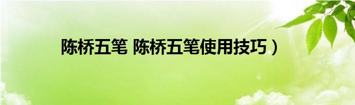 陈桥五笔 陈桥五笔使用技巧）