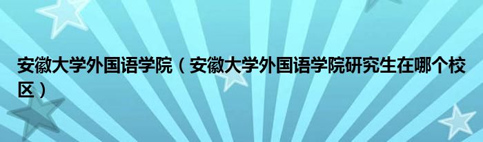 安徽大学外国语学院（安徽大学外国语学院研究生在哪个校区）