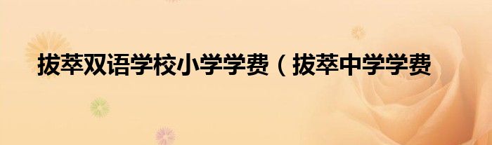 拔萃双语学校小学学费（拔萃中学学费