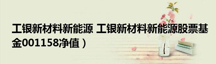 工银新材料新能源 工银新材料新能源股票基金001158净值）