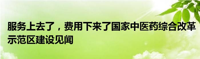 服务上去了，费用下来了国家中医药综合改革示范区建设见闻