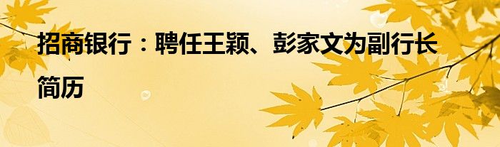 招商银行：聘任王颖、彭家文为副行长|简历