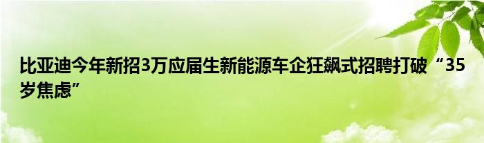 比亚迪今年新招3万应届生新能源车企狂飙式招聘打破“35岁焦虑”