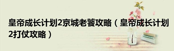 皇帝成长计划2京城老饕攻略（皇帝成长计划2打仗攻略）