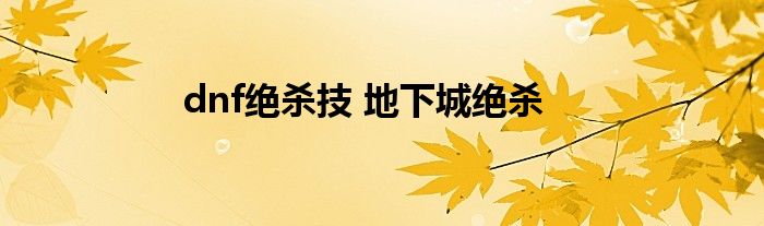 dnf绝杀技 地下城绝杀