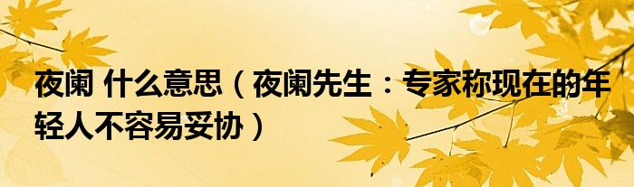 夜阑 什么意思（夜阑先生：专家称现在的年轻人不容易妥协）