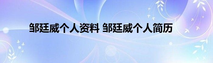 邹廷威个人资料 邹廷威个人简历