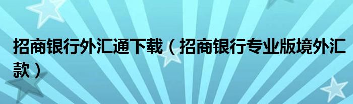 招商银行外汇通下载（招商银行专业版境外汇款）