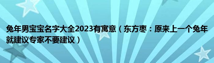 兔年男宝宝名字大全2023有寓意（东方枣：原来上一个兔年就建议专家不要建议）