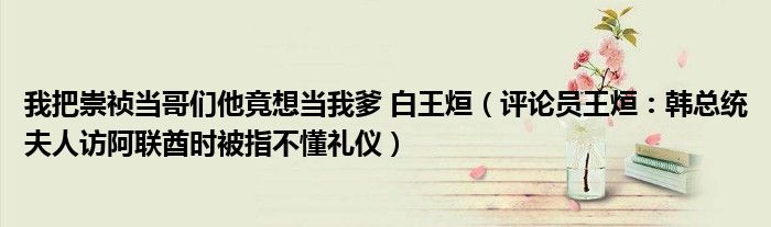 我把崇祯当哥们他竟想当我爹 白王烜（评论员王烜：韩总统夫人访阿联酋时被指不懂礼仪）