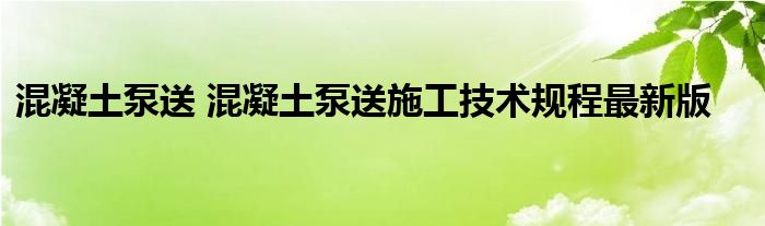 混凝土泵送 混凝土泵送施工技术规程最新版