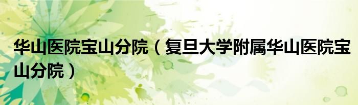 华山医院宝山分院（复旦大学附属华山医院宝山分院）