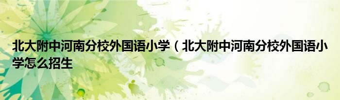 北大附中河南分校外国语小学（北大附中河南分校外国语小学怎么招生