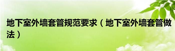 地下室外墙套管规范要求（地下室外墙套管做法）