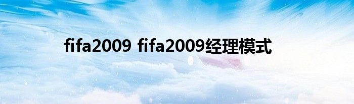 fifa2009 fifa2009经理模式