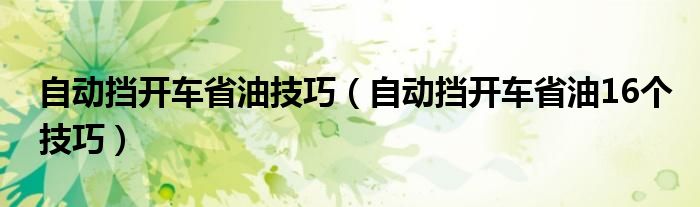 自动挡开车省油技巧（自动挡开车省油16个技巧）