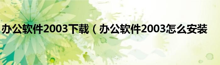办公软件2003下载（办公软件2003怎么安装