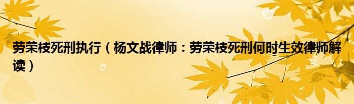 劳荣枝死刑执行（杨文战律师：劳荣枝死刑何时生效律师解读）