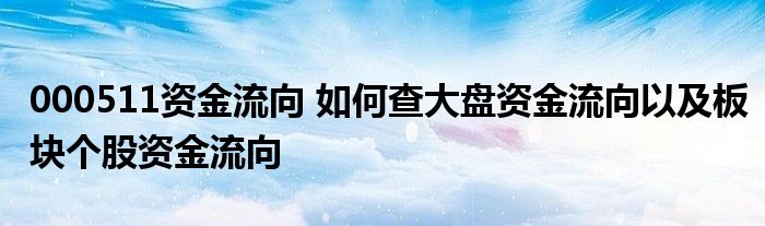 000511资金流向 如何查大盘资金流向以及板块个股资金流向