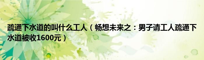 疏通下水道的叫什么工人（畅想未来之：男子请工人疏通下水道被收1600元）