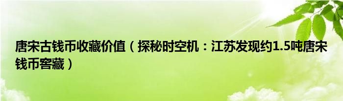 唐宋古钱币收藏价值（探秘时空机：江苏发现约1.5吨唐宋钱币窖藏）
