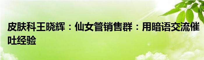 皮肤科王晓辉：仙女管销售群：用暗语交流催吐经验
