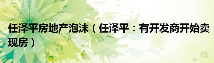 任泽平房地产泡沫（任泽平：有开发商开始卖现房）
