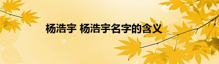 杨浩宇 杨浩宇名字的含义