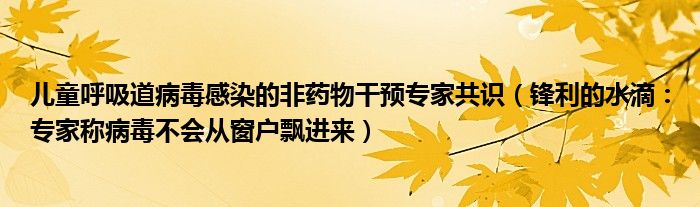 儿童呼吸道病毒感染的非药物干预专家共识（锋利的水滴：专家称病毒不会从窗户飘进来）