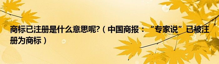 商标已注册是什么意思呢?（中国商报：“专家说”已被注册为商标）