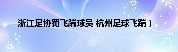 浙江足协罚飞踹球员 杭州足球飞踹）