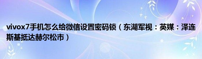vivox7手机怎么给微信设置密码锁（东湖军视：英媒：泽连斯基抵达赫尔松市）