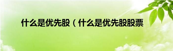 什么是优先股（什么是优先股股票