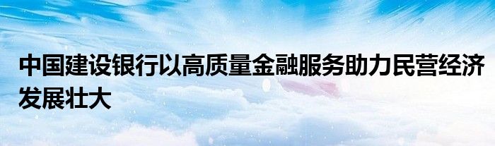 中国建设银行以高质量金融服务助力民营经济发展壮大