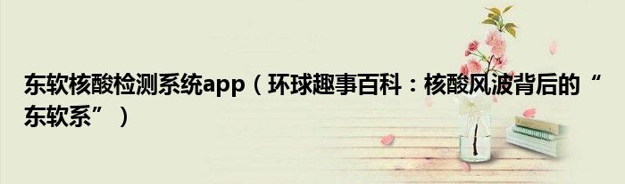 东软核酸检测系统app（环球趣事百科：核酸风波背后的“东软系”）