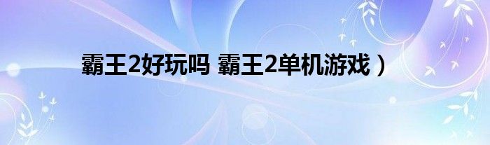 霸王2好玩吗 霸王2单机游戏）