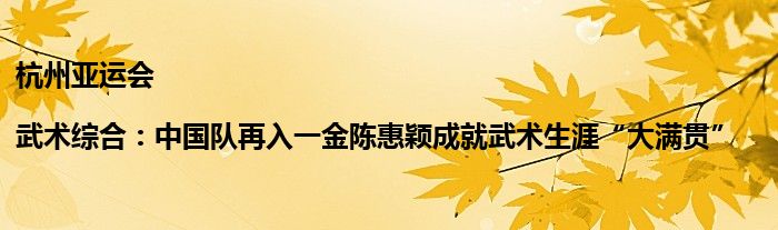 杭州亚运会|武术综合：中国队再入一金陈惠颖成就武术生涯“大满贯”