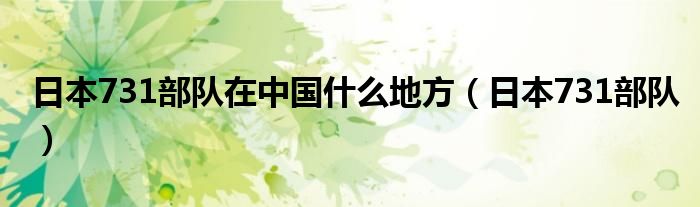日本731部队在中国什么地方（日本731部队）