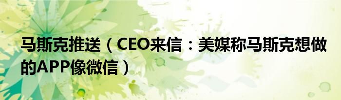 马斯克推送（CEO来信：美媒称马斯克想做的APP像微信）