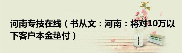 河南专技在线（书从文：河南：将对10万以下客户本金垫付）