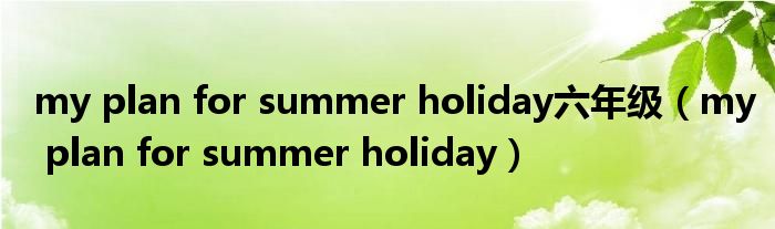 my plan for summer holiday六年级（my plan for summer holiday）