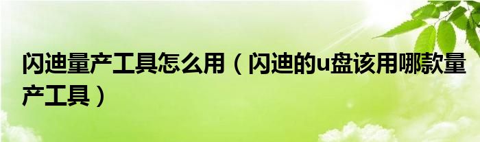 闪迪量产工具怎么用（闪迪的u盘该用哪款量产工具）