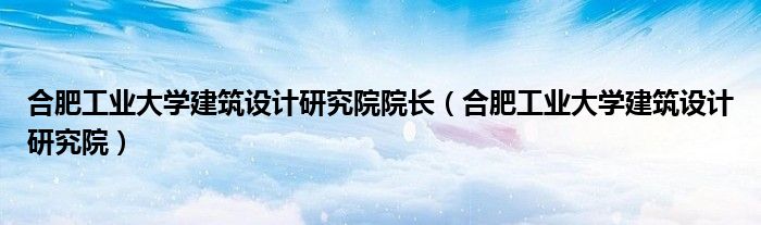 合肥工业大学建筑设计研究院院长（合肥工业大学建筑设计研究院）