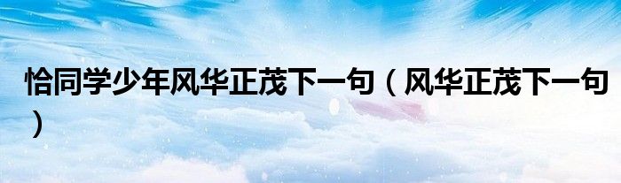 恰同学少年风华正茂下一句（风华正茂下一句）